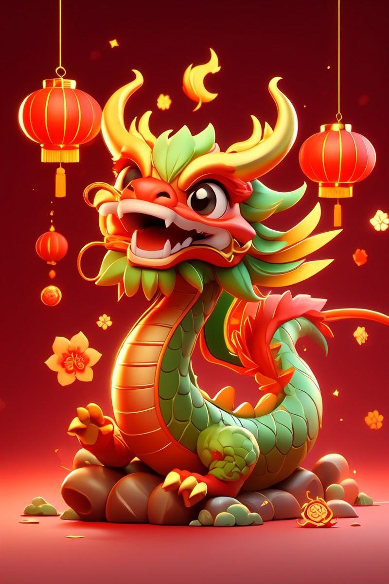 395005-1580348943-a red dragon, smile, red background, a small number of red lanterns, Chinese elements ,chibi, _lora_3D丨新春龙_V1.0_0.8_.png